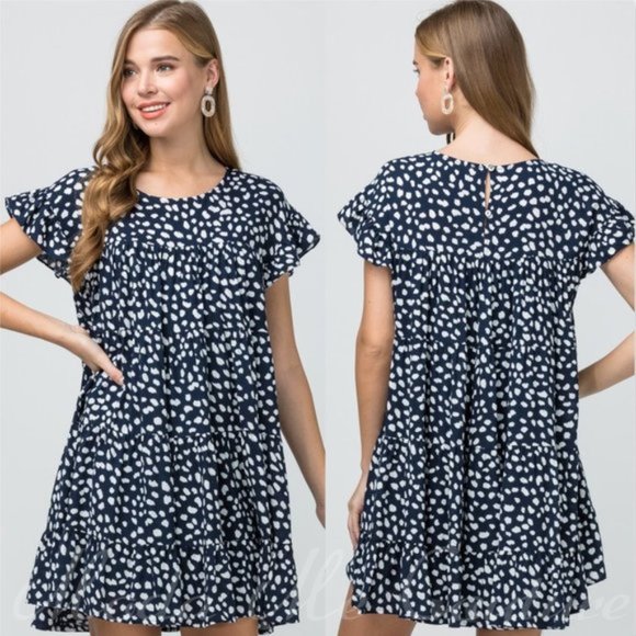 Polka Dot BabyDoll Tunic Dress - Blue - Picture 2 of 3